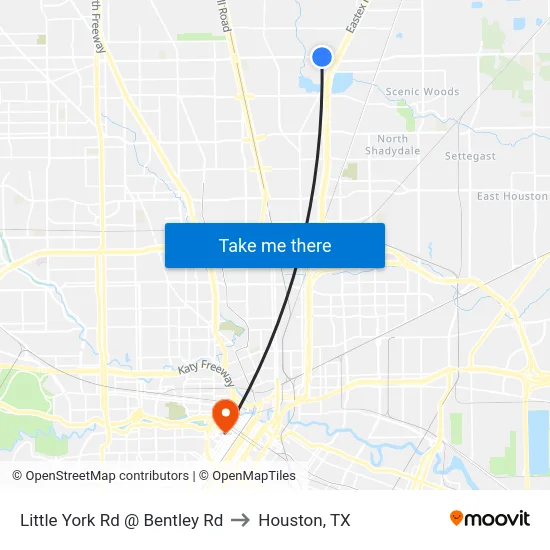 Little York Rd @ Bentley Rd to Houston, TX map