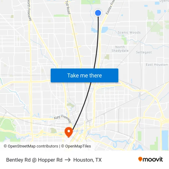 Bentley Rd @ Hopper Rd to Houston, TX map