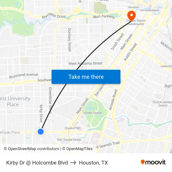 Kirby Dr @ Holcombe Blvd to Houston, TX map
