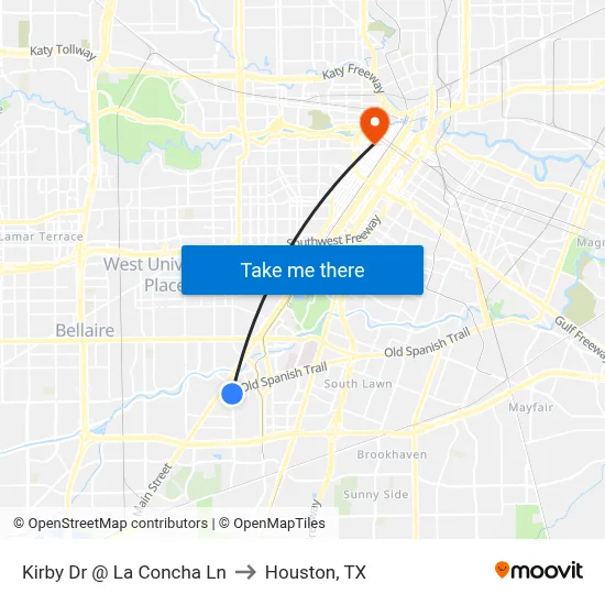 Kirby Dr @ La Concha Ln to Houston, TX map