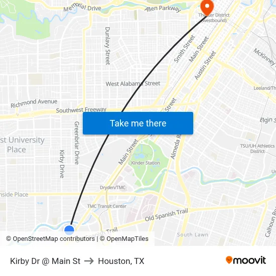 Kirby Dr @ Main St to Houston, TX map