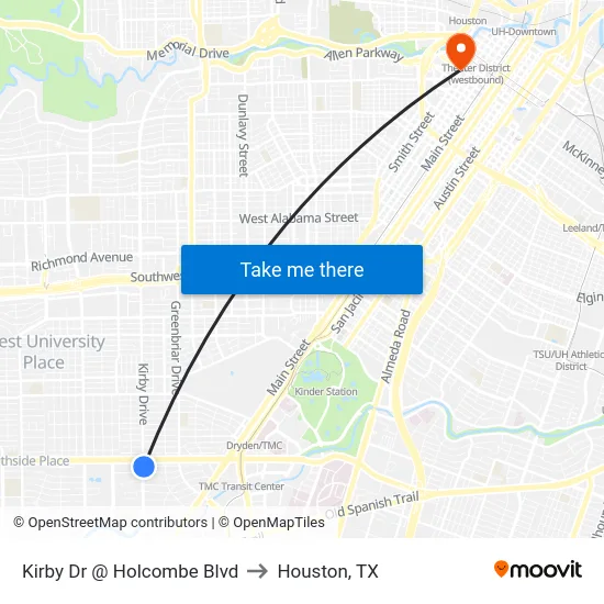 Kirby Dr @ Holcombe Blvd to Houston, TX map