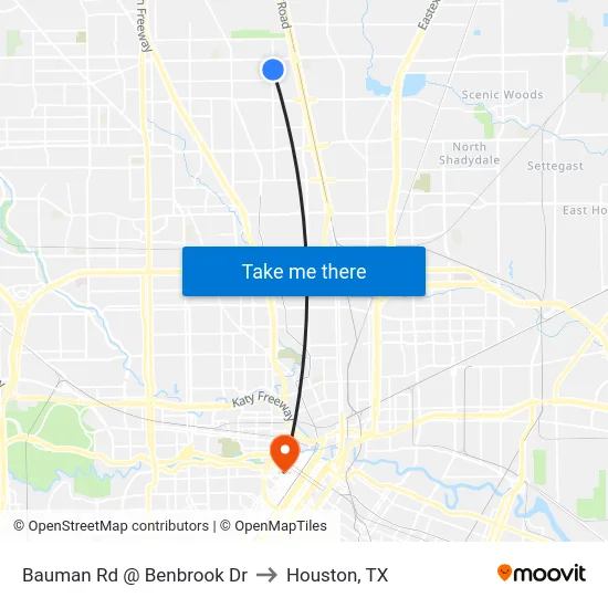 Bauman Rd @ Benbrook Dr to Houston, TX map