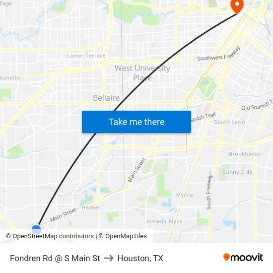 Fondren Rd @ S Main St to Houston, TX map