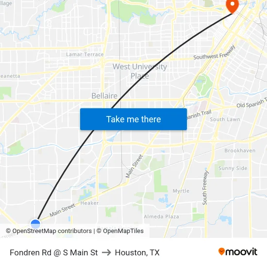Fondren Rd @ S Main St to Houston, TX map