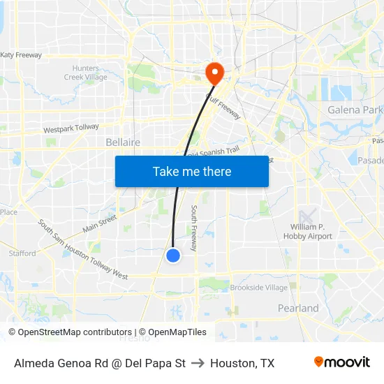Almeda Genoa Rd @ Del Papa St to Houston, TX map