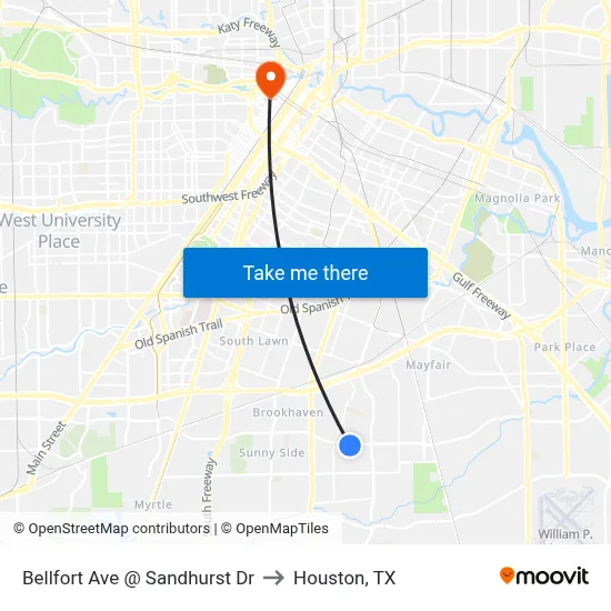 Bellfort Ave @ Sandhurst Dr to Houston, TX map