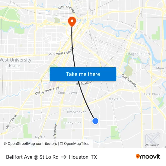 Bellfort Ave @ St Lo Rd to Houston, TX map