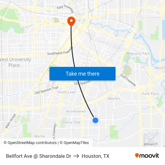 Bellfort Ave @ Sharondale Dr to Houston, TX map