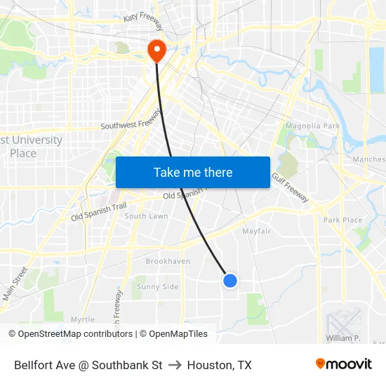 Bellfort Ave @ Southbank St to Houston, TX map