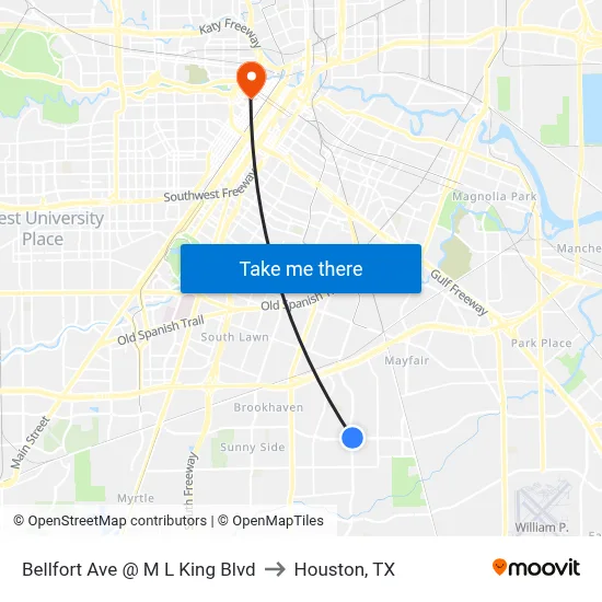 Bellfort Ave @ M L King Blvd to Houston, TX map