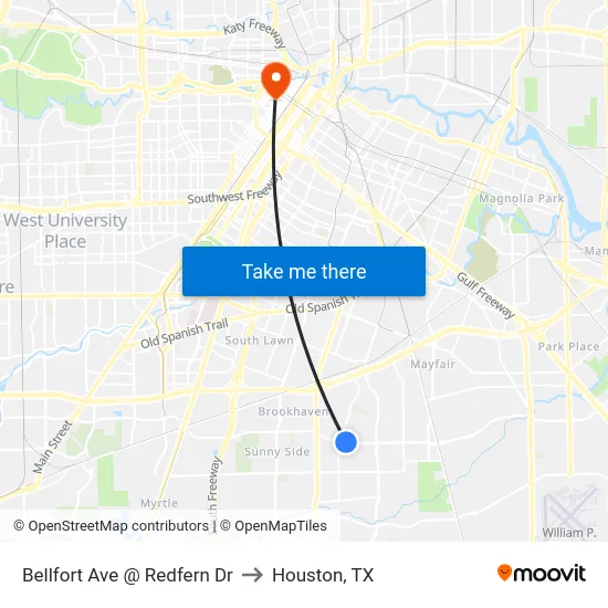 Bellfort Ave @ Redfern Dr to Houston, TX map