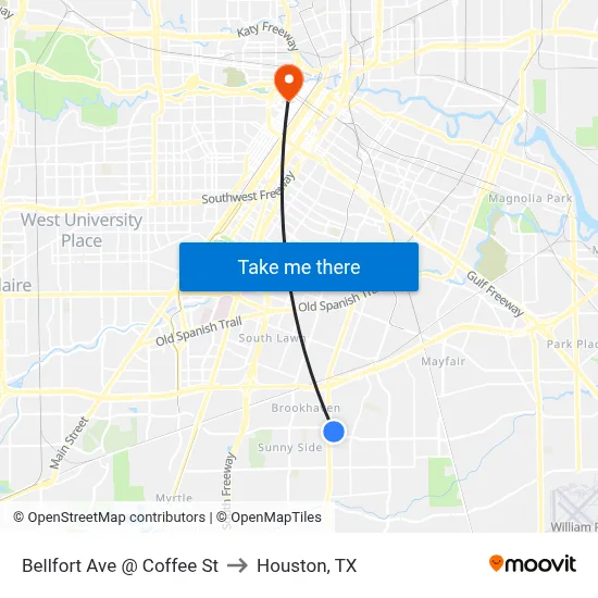 Bellfort Ave @ Coffee St to Houston, TX map