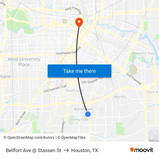 Bellfort Ave @ Stassen St to Houston, TX map