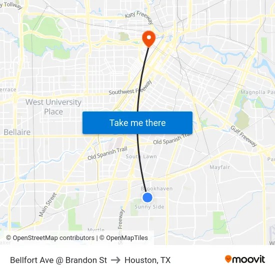 Bellfort Ave @ Brandon St to Houston, TX map