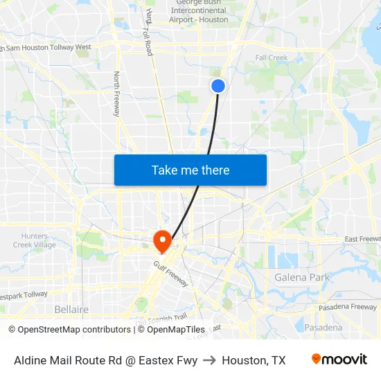 Aldine Mail Route Rd @ Eastex Fwy to Houston, TX map