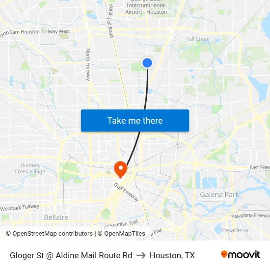 Gloger St @ Aldine Mail Route Rd to Houston, TX map