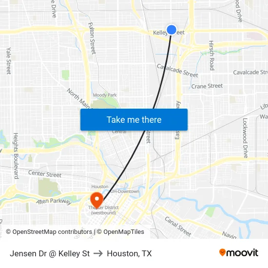 Jensen Dr @ Kelley St to Houston, TX map