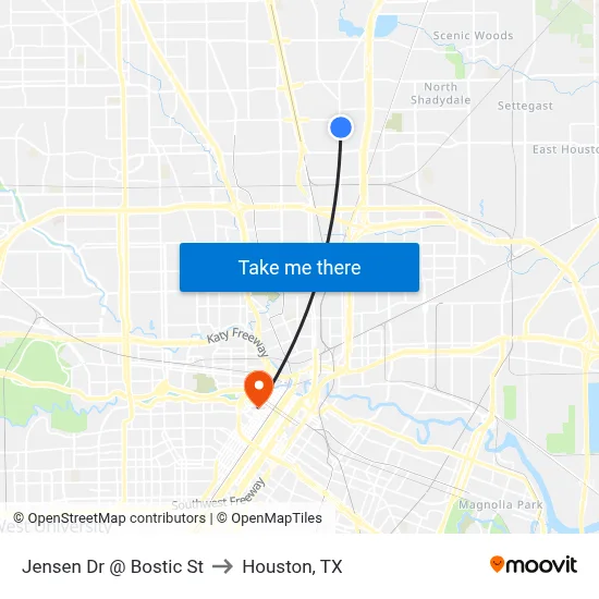 Jensen Dr @ Bostic St to Houston, TX map