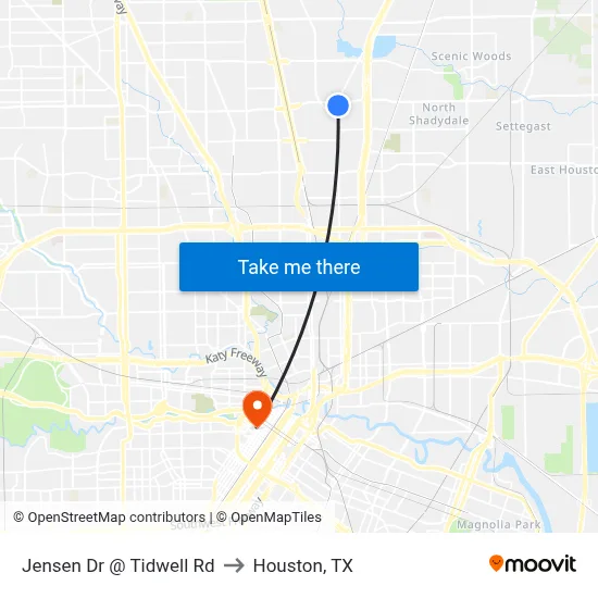 Jensen Dr @ Tidwell Rd to Houston, TX map
