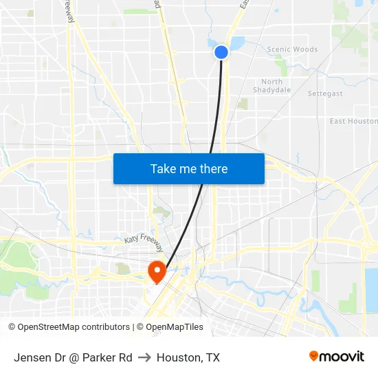 Jensen Dr @ Parker Rd to Houston, TX map