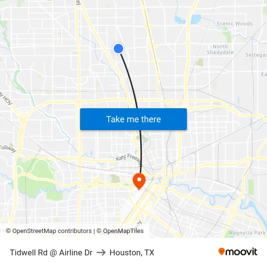 Tidwell Rd @ Airline Dr to Houston, TX map
