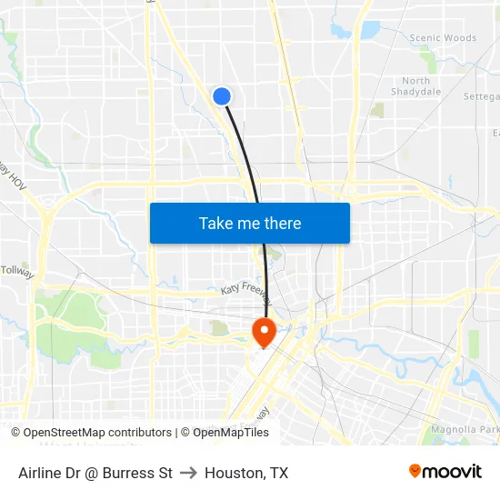 Airline Dr @ Burress St to Houston, TX map