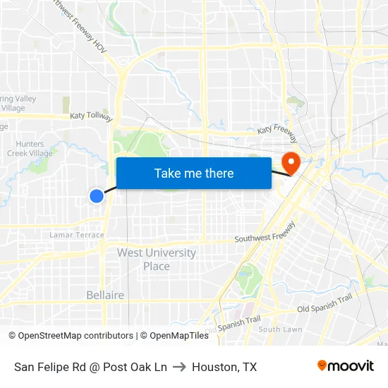 San Felipe Rd @ Post Oak Ln to Houston, TX map