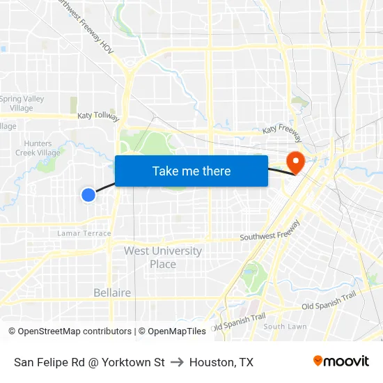 San Felipe Rd @ Yorktown St to Houston, TX map