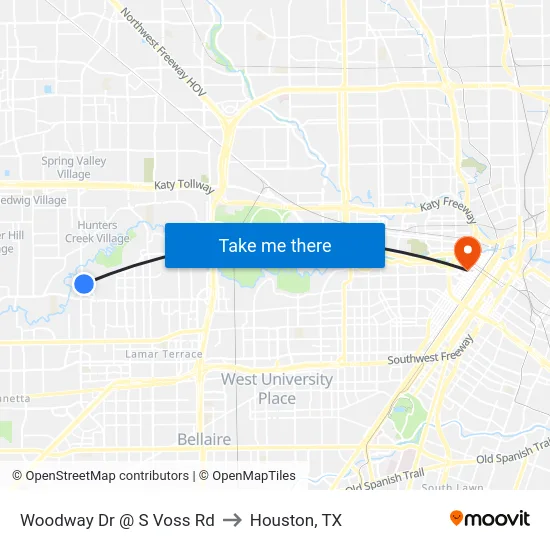 Woodway Dr @ S Voss Rd to Houston, TX map