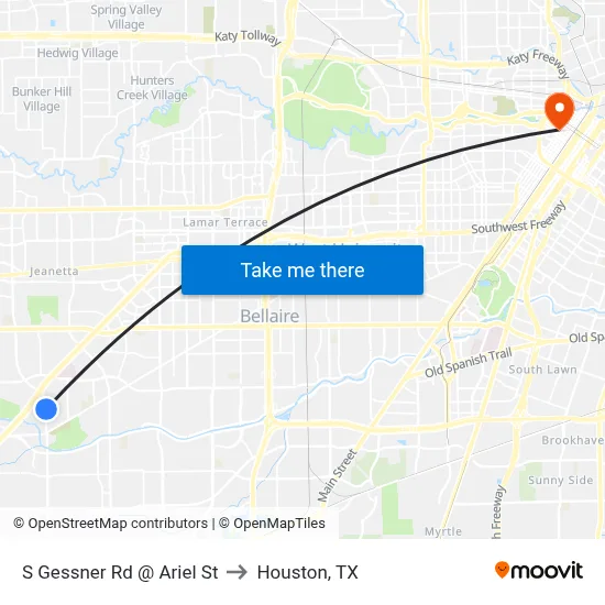 S Gessner Rd @ Ariel St to Houston, TX map