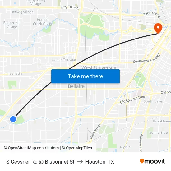 S Gessner Rd @ Bissonnet St to Houston, TX map