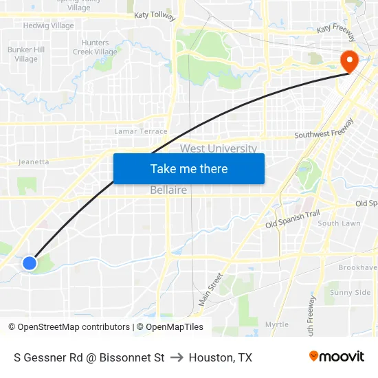 S Gessner Rd @ Bissonnet St to Houston, TX map