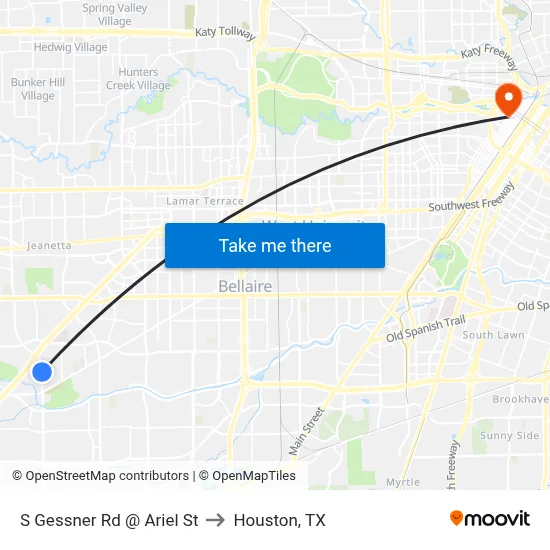 S Gessner Rd @ Ariel St to Houston, TX map
