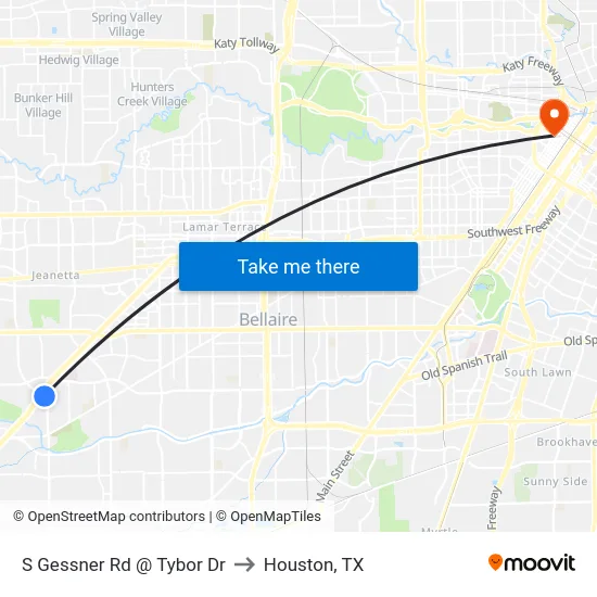 S Gessner Rd @ Tybor Dr to Houston, TX map
