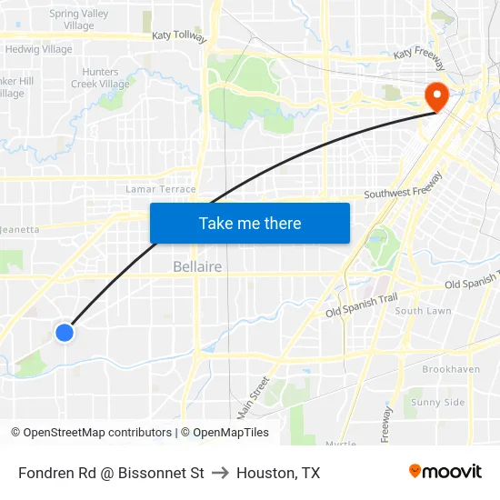 Fondren Rd @ Bissonnet St to Houston, TX map