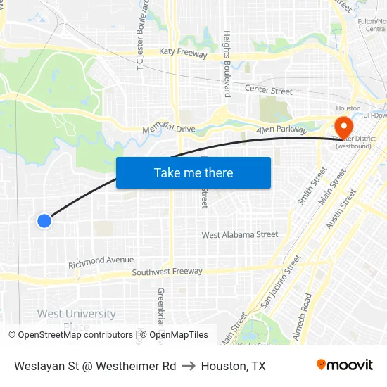 Weslayan St @ Westheimer Rd to Houston, TX map
