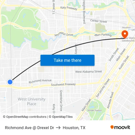 Richmond Ave @ Drexel Dr to Houston, TX map