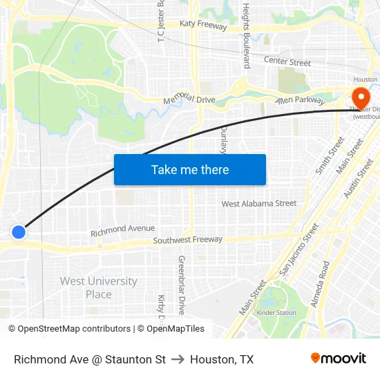Richmond Ave @ Staunton St to Houston, TX map