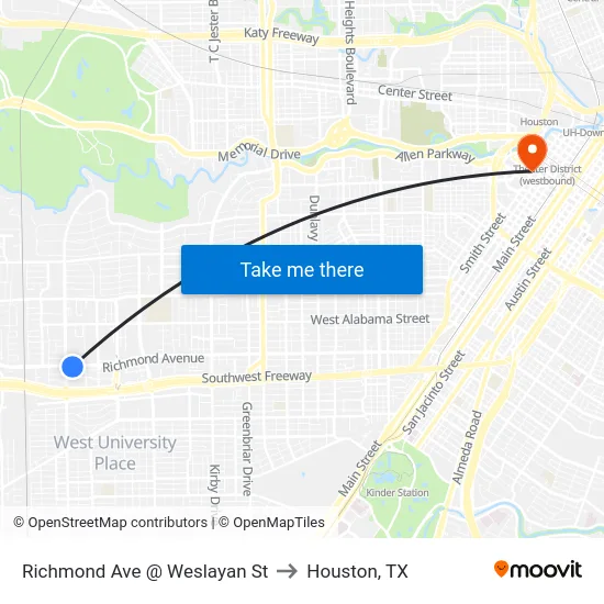 Richmond Ave @ Weslayan St to Houston, TX map