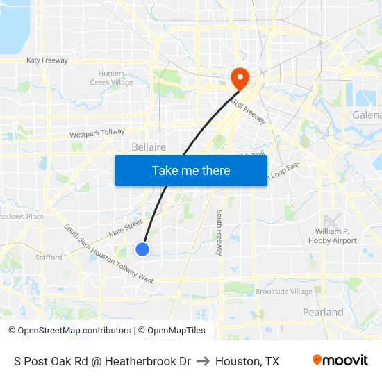 S Post Oak Rd @ Heatherbrook Dr to Houston, TX map