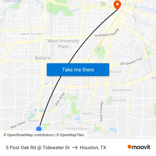 S Post Oak Rd @ Tidewater Dr to Houston, TX map
