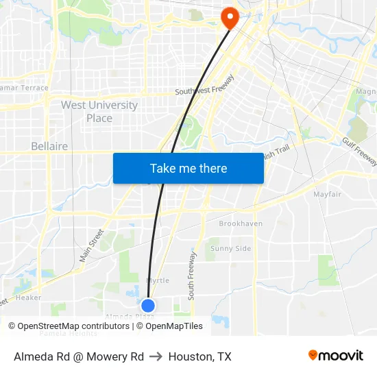 Almeda Rd @ Mowery Rd to Houston, TX map