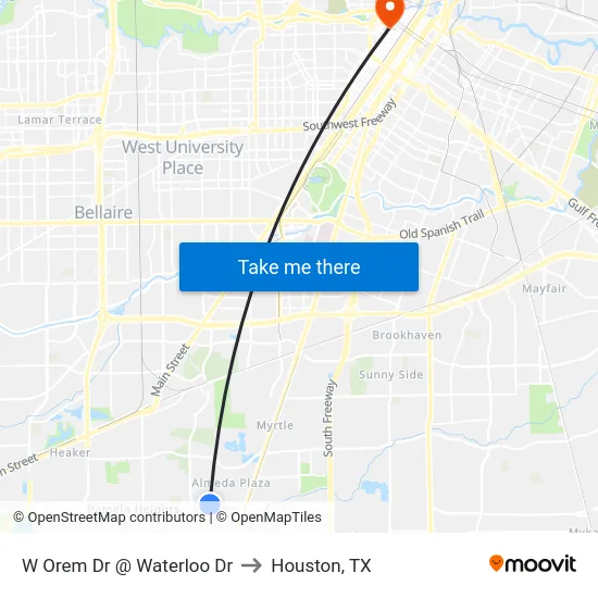 W Orem Dr @ Waterloo Dr to Houston, TX map