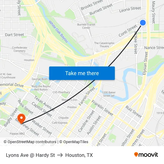 Lyons Ave @ Hardy St to Houston, TX map