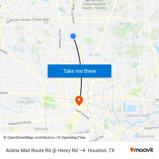 Aldine Mail Route Rd @ Henry Rd to Houston, TX map