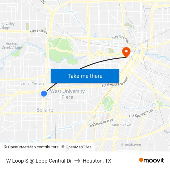 W Loop S @ Loop Central Dr to Houston, TX map