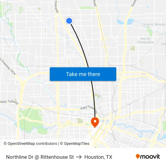 Northline Dr @ Rittenhouse St to Houston, TX map