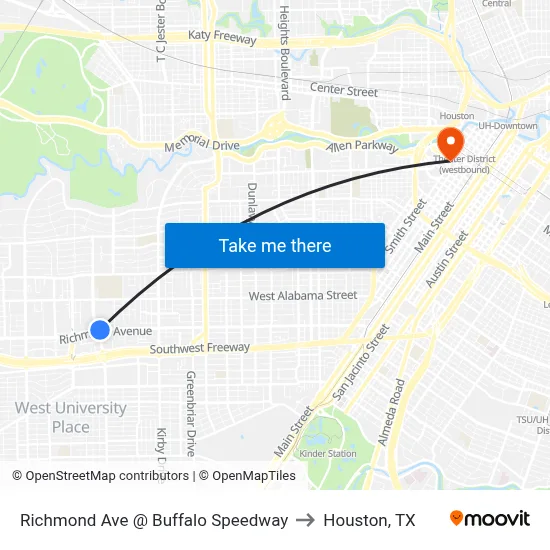 Richmond Ave @ Buffalo Speedway to Houston, TX map