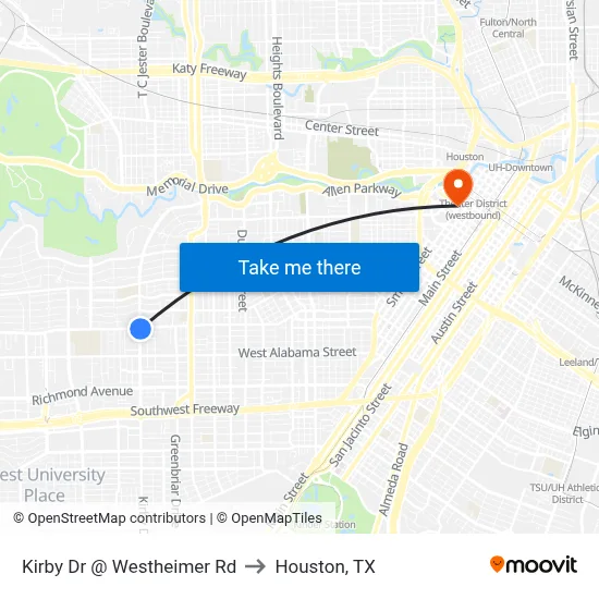 Kirby Dr @ Westheimer Rd to Houston, TX map
